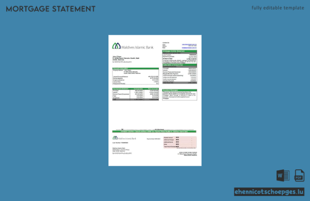 Beispiel eines Hypothekenauszugs der Maldives Islamic Bank (Word- und PDF-Datei)